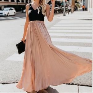 Vici black faux leather tan pleated maxi dress